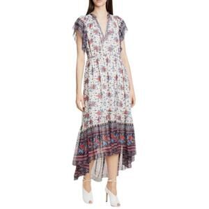 Ulla Johnson Adora Silk Ruffle High-Low Maxi Dress Blue Floral Size 0